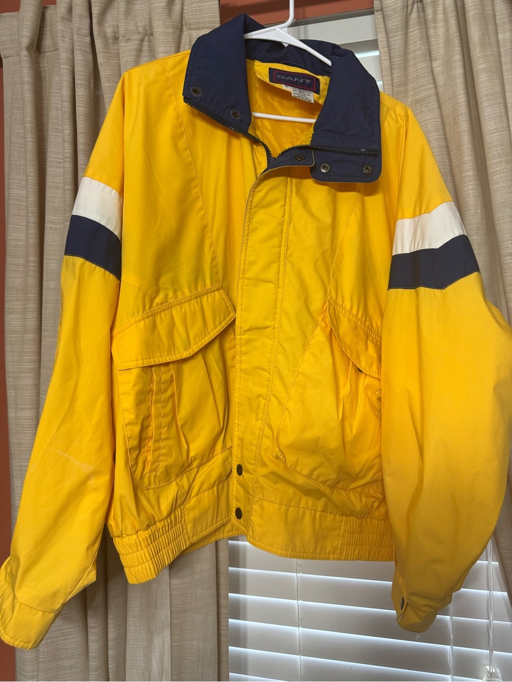 GANT Yellow Windbreaker with Navy & White Sleeve Stripes
